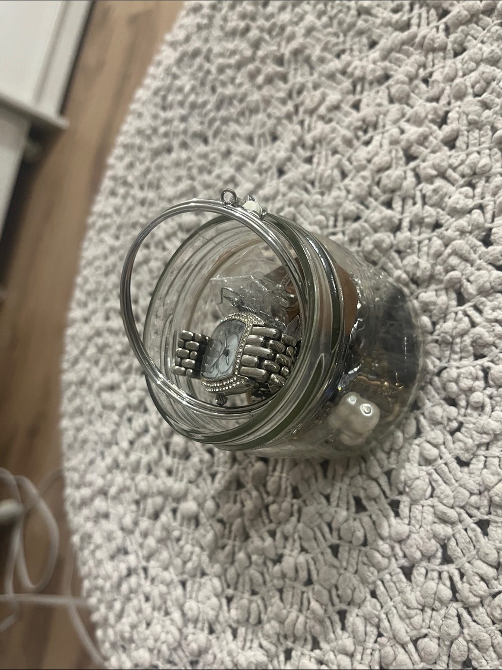 Silver Toned Watch in Glass Jar